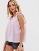 Asos Design Sun Top With Tie Shoulder In Textured Casual Fabric-black