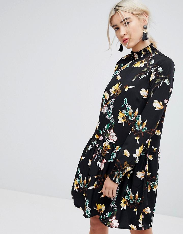 Vila Floral Printed High Neck Shift Dress-multi