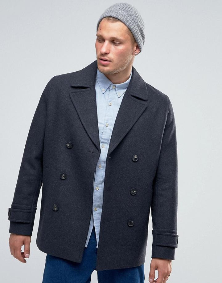 Asos Wool Mix Peacoat In Dark Gray - Gray