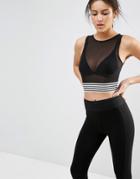 Asos Crop Top In Mesh With Striped Tipping - Black