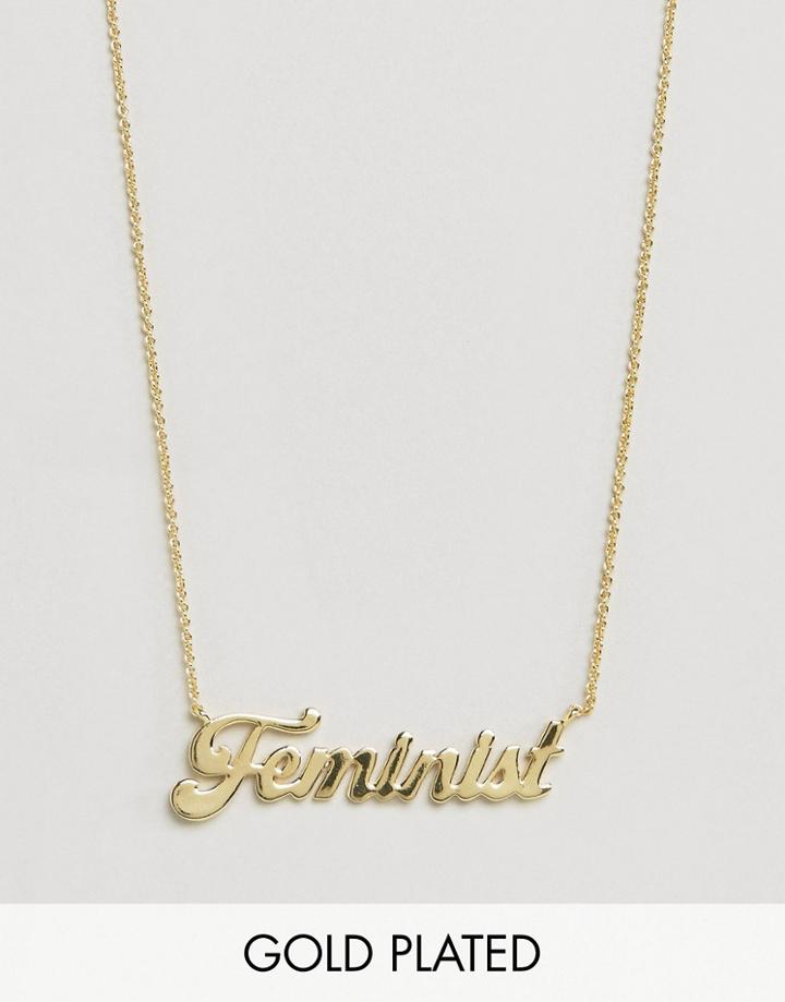 Rock N Rose Gold Plated Feminist Script Necklace - Gold