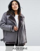 Asos Curve Aviator In Faux Leather - Gray