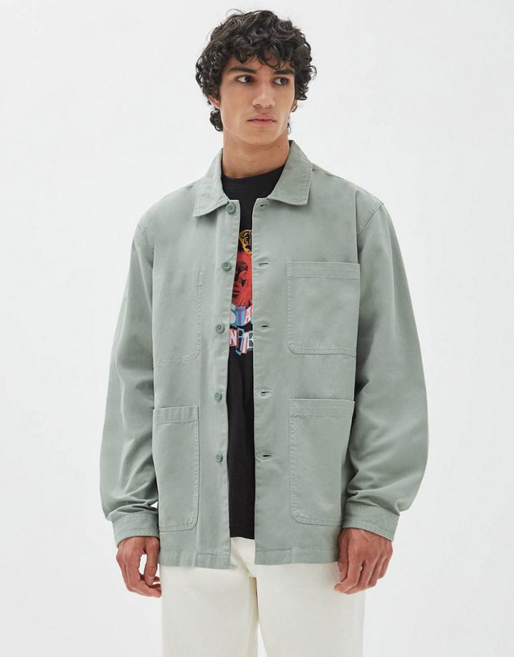 Pull & Bear Cotton Jacket In Sage-green