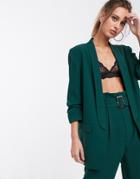 Stradivarius Ruched Sleeved Blazer In Green