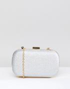 True Decadance Silver Glitter Box Clutch Bag - Silver