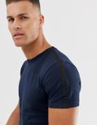 Selected Homme T-shirt With Side Stripe-navy