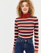 Only Sheer Glitter Stripe Roll Neck Sweater - Multi