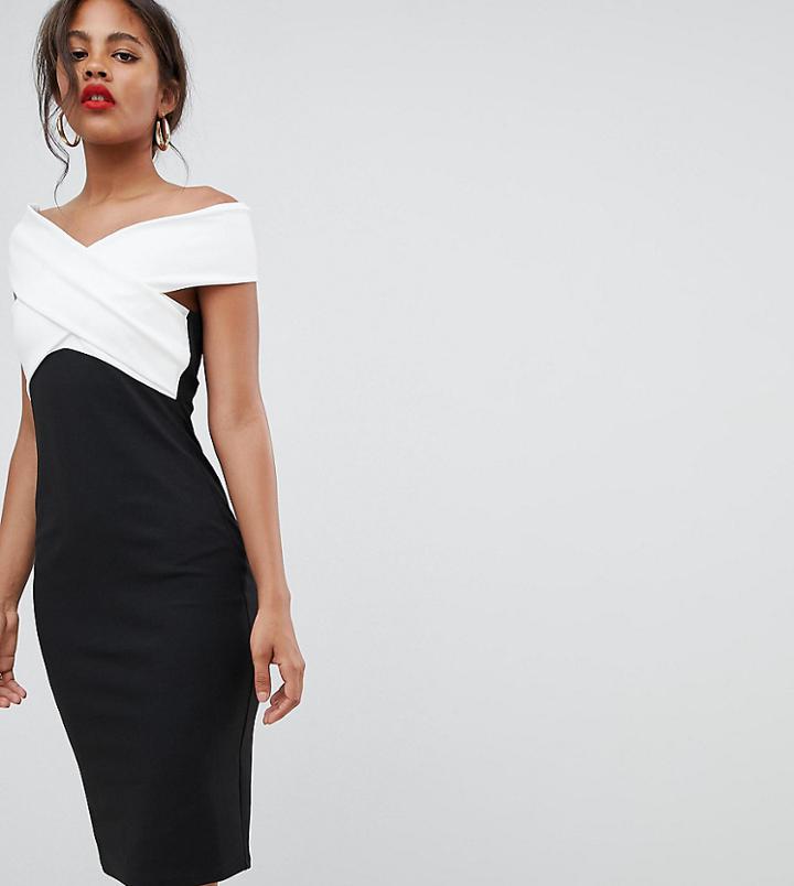 City Goddess Tall Cross Front Monochome Midi Dress - Multi