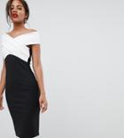 City Goddess Tall Cross Front Monochome Midi Dress - Multi