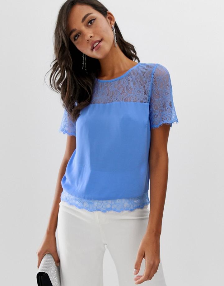 Lipsy Lace Top In Cornflower Blue - Blue