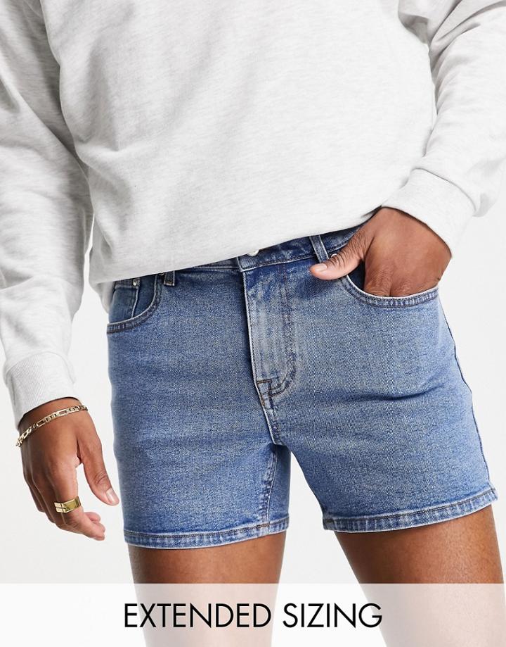 Asos Design Skinny Denim Shorts With Dark Blue Wash In Shorter Length