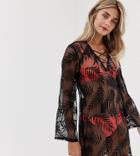 New Look Palm Crochet Caftan In Black