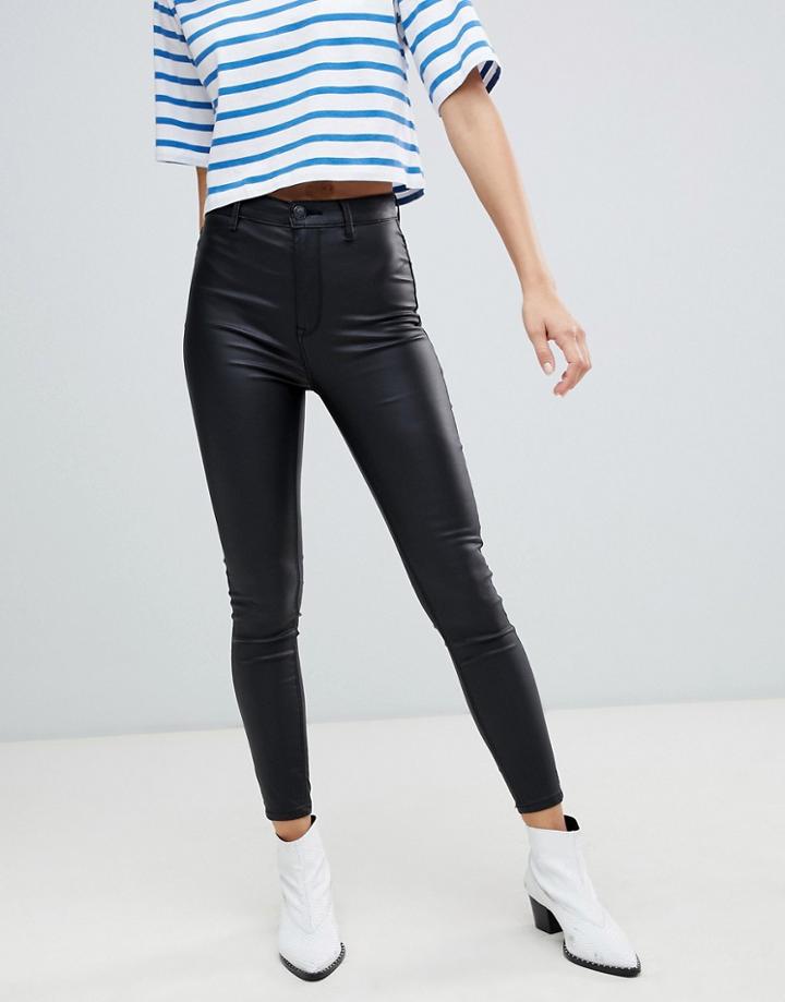 Stradivarius Coated Skinny Jeans - Black