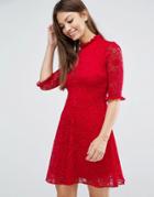 Asos Lace Skater Dress - Red