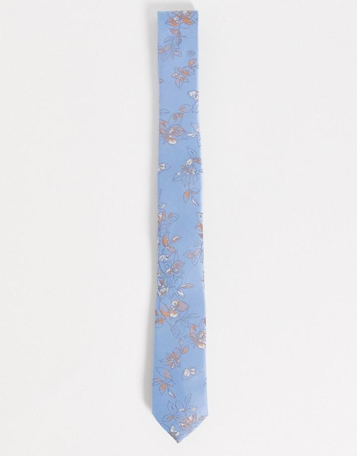 Asos Design Slim Tie In Baby Blue Floral-blues