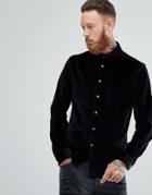 Asos Regular Fit Velour Shirt In Black - Black