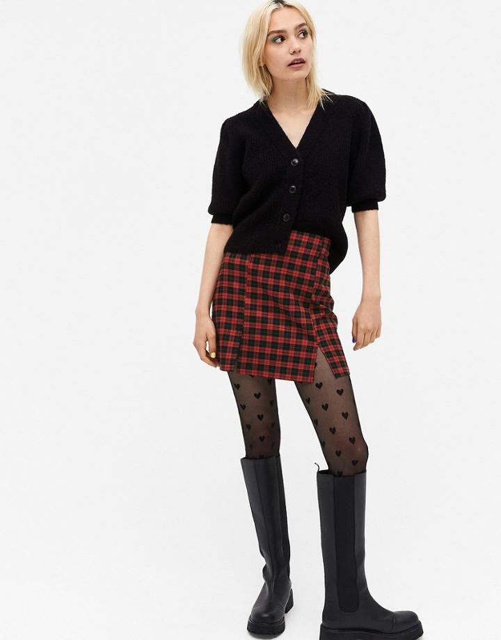 Monki Renata Plaid Mini Skirt In Black And Red
