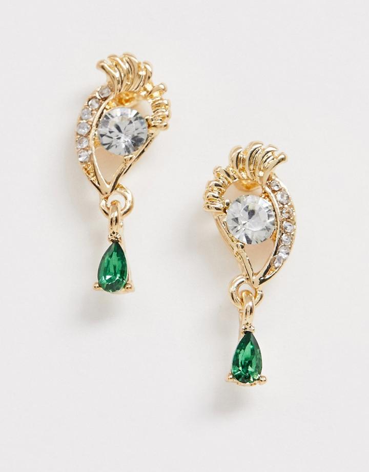 Asos Design Stud Earrings In Eye Design With Crystal Teardrop In Gold Tone