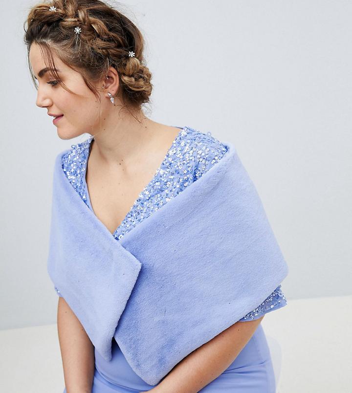 Maya Plus Faux Fur Cape - Blue