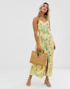 Asos Design Textured Button Through Cami Maxi Dress In Floral Print-multi