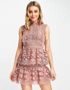 Asos Design Tiered Lace Mini Dress With Contrast Lace Trim Detail-multi