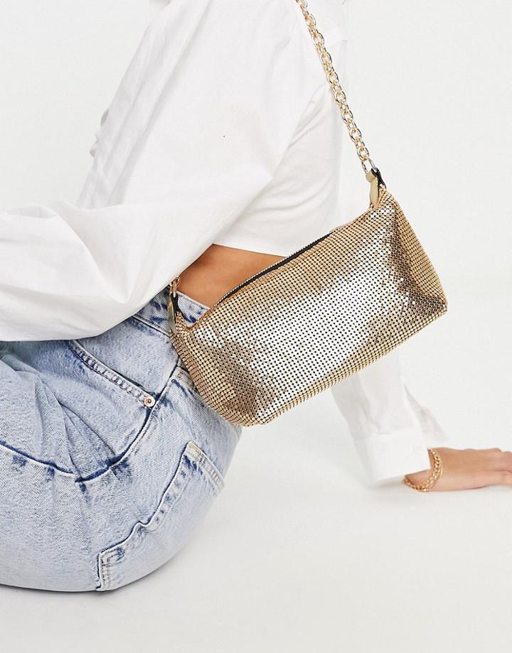 River Island Chainmail Shoulder Bag In Gold