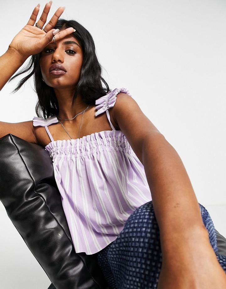 Topshop Striped Ruffle Strap Cami In Lilac-purple