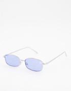 Asos Design 90s Mid Square Sunglasses With Daisy Detail In Blue-blues