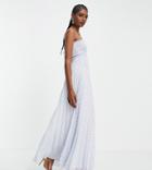 Asos Design Tall Pleated Bandeau Maxi Dress In Blue White Gingham-multi
