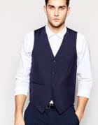 Asos Slim Waistcoat In Navy - Navy