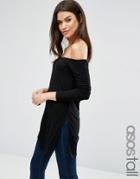 Asos Tall Off Shoulder Slouchy Top With Side Splits - Black