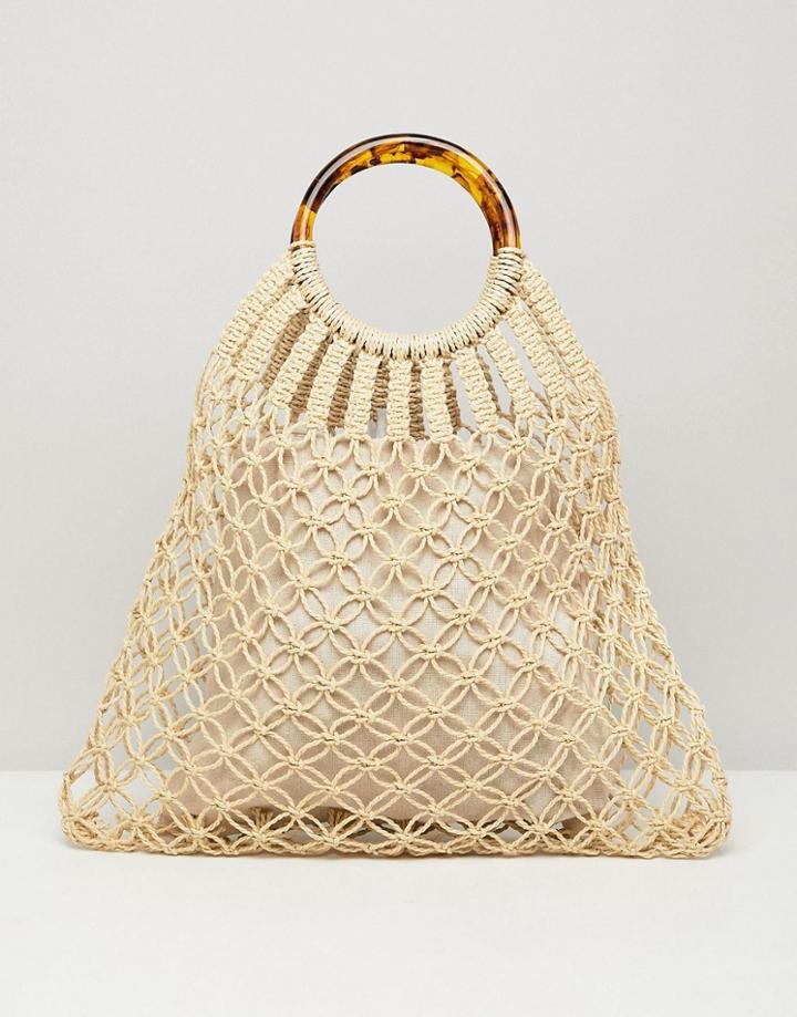 Asos Design Tort Handle Macrame Shopper Bag - Brown