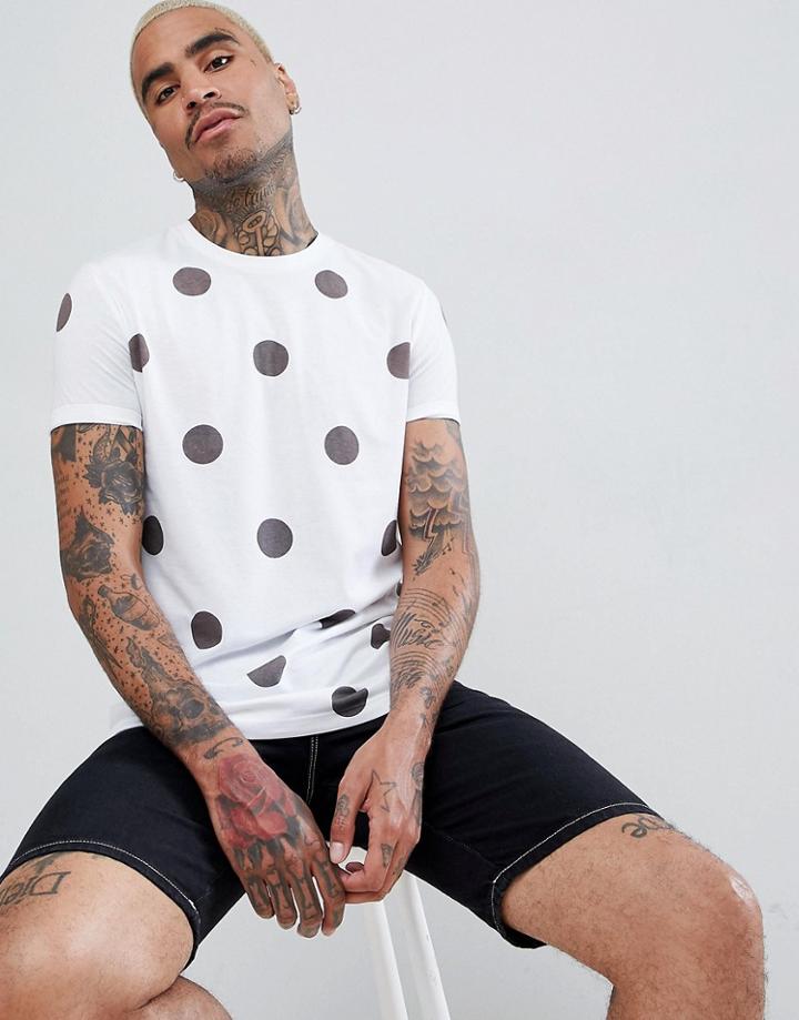 Asos Design T-shirt With Polka Dot Print - White