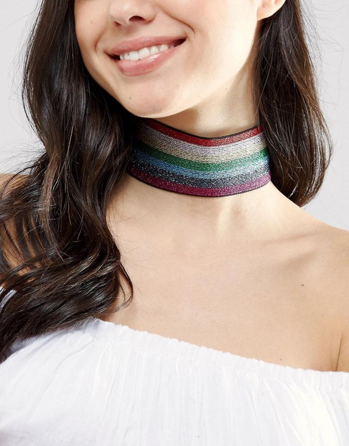 Asos Rainbow Glitter Choker Necklace - Multi