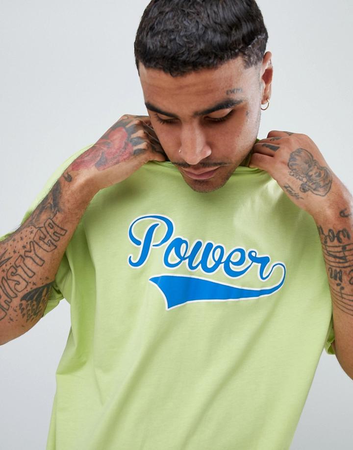 Asos Design Oversized T-shirt With Fearless Power Text Print - Green