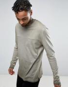 Asos Longline Long Sleeve T-shirt With Oil Wash In Heavyweight Jersey With Panels - Brown