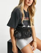 Topshop Leather Crossbody Bag With Zips In Black