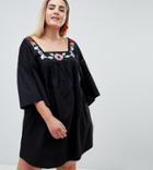 Asos Design Curve Lace Insert Smock Sundress With Embroidery - Black