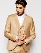 Noak Flannel Suit Jacket In Skinny Fit - Camel