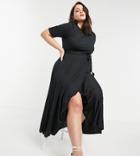 Asos Design Curve Midi Belted Pleated Dress In Black