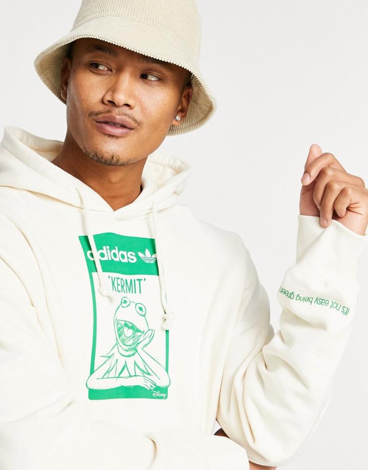 Adidas Originals X Disney Hoodie With Kermit The Frog Print In Off White
