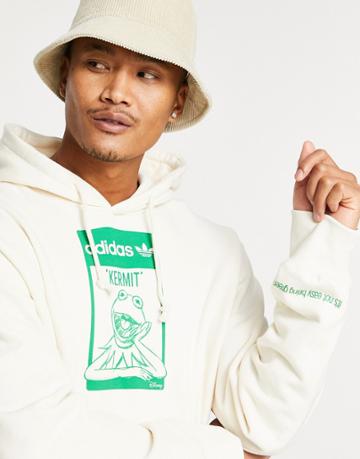Adidas Originals X Disney Hoodie With Kermit The Frog Print In Off White