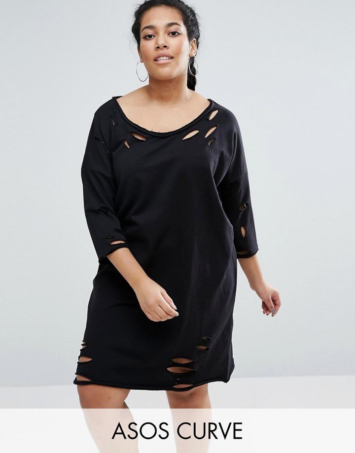 Asos Curve Sweat Off Shoulder Dress With Nibbles - Black