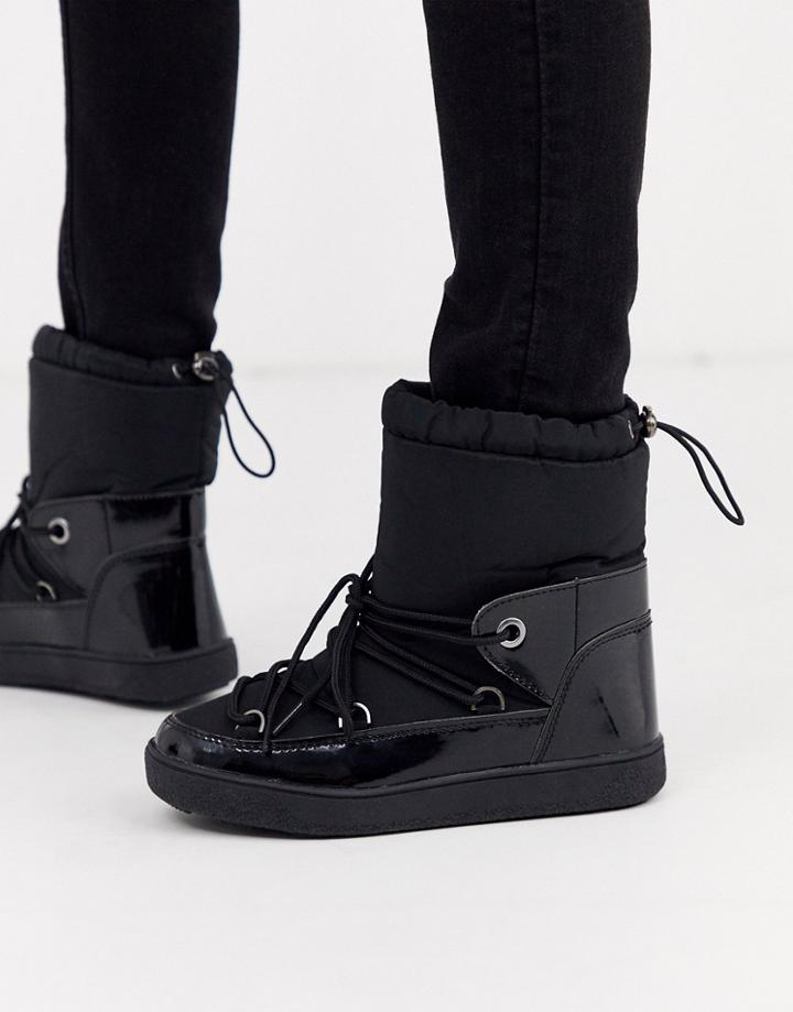 Glamorous Black Lace Up Snow Boots
