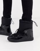 Glamorous Black Lace Up Snow Boots