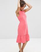 Asos Midi Dress With Structured Frill Hem - Pink
