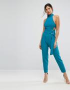 Asos Tailored Halter Jumpsuit With Cut Outs And D Ring Belt - Green