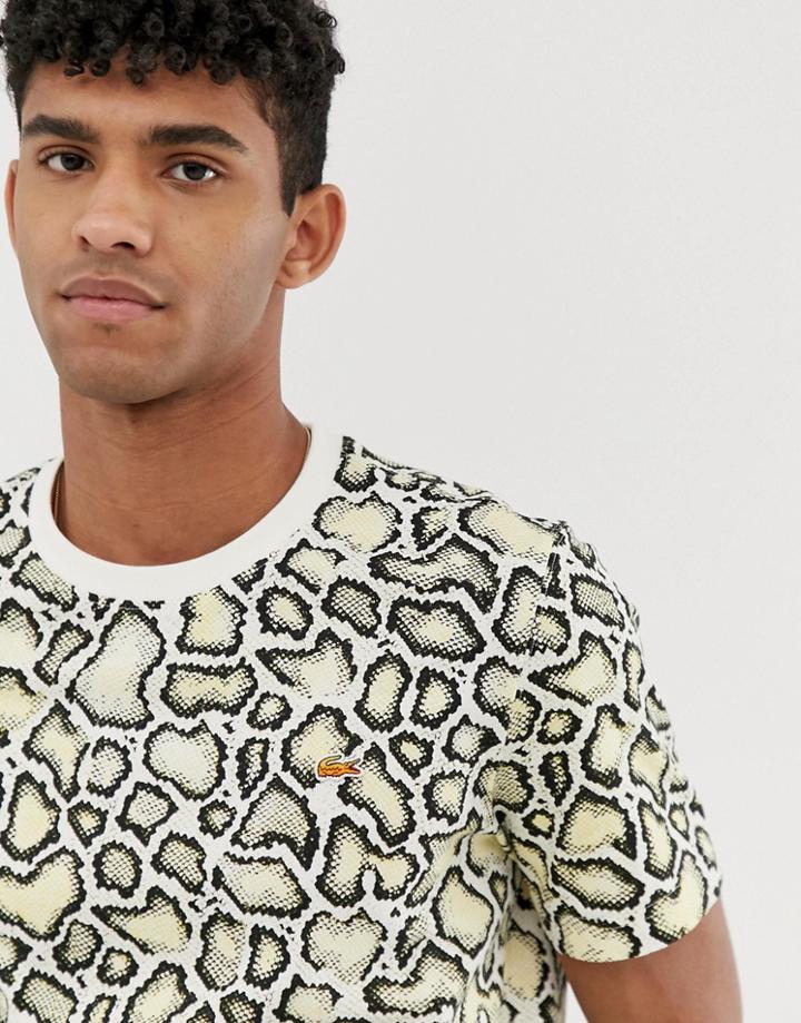 Lacoste L!ve X Opening Ceremony Snake Skin Print T-shirt With Back Logo In White