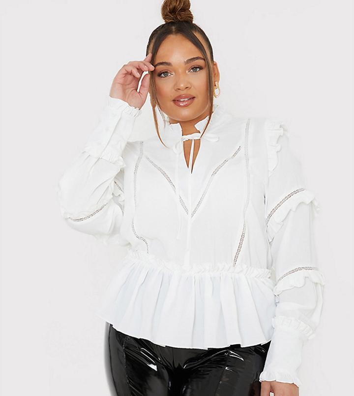 In The Style Plus X Lorna Luxe Ruffle Trim Blouse In White