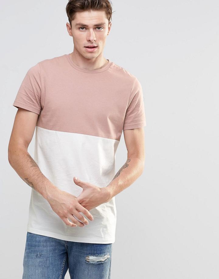 Asos Longline T-shirt With Contrast Half And Half In Pink/white - Chanc Rose Top